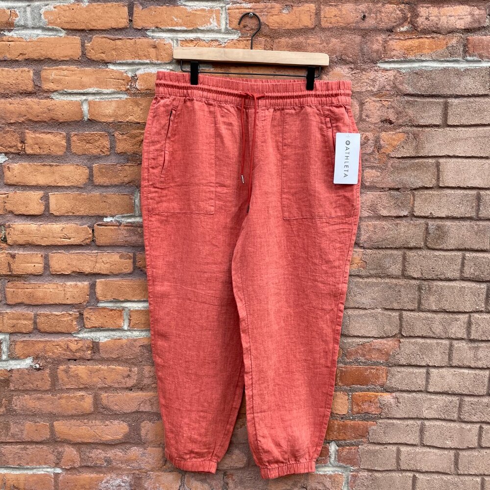 [SOLD on eBay] Athleta Linen Red Tapered Athleisure Joggers Petite 14